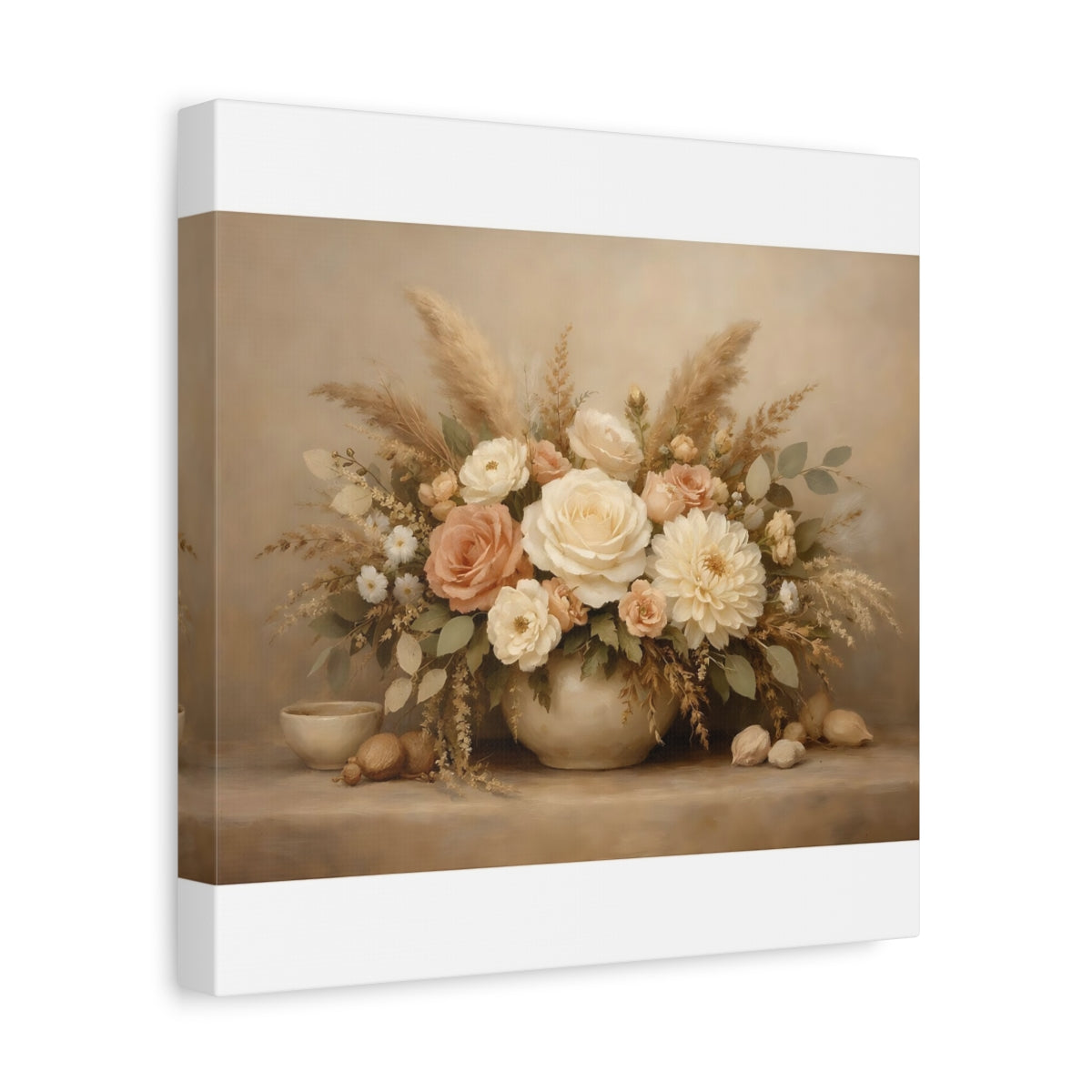 Side Mockup 8. Floral Flower Bouquet Neutral Floral Arrangement shown as stretched canvas wall art