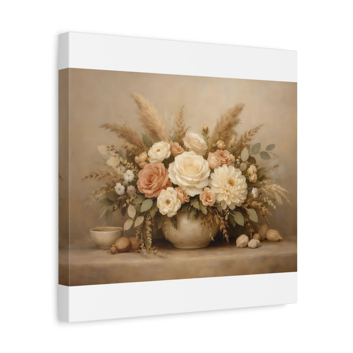 Side Mockup 7. Floral Flower Bouquet Neutral Floral Arrangement shown as stretched canvas wall art