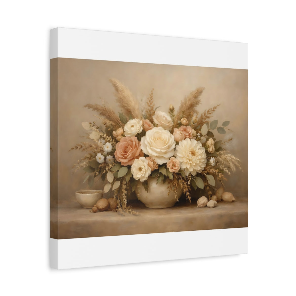 Side Mockup 6. Floral Flower Bouquet Neutral Floral Arrangement shown as stretched canvas wall art