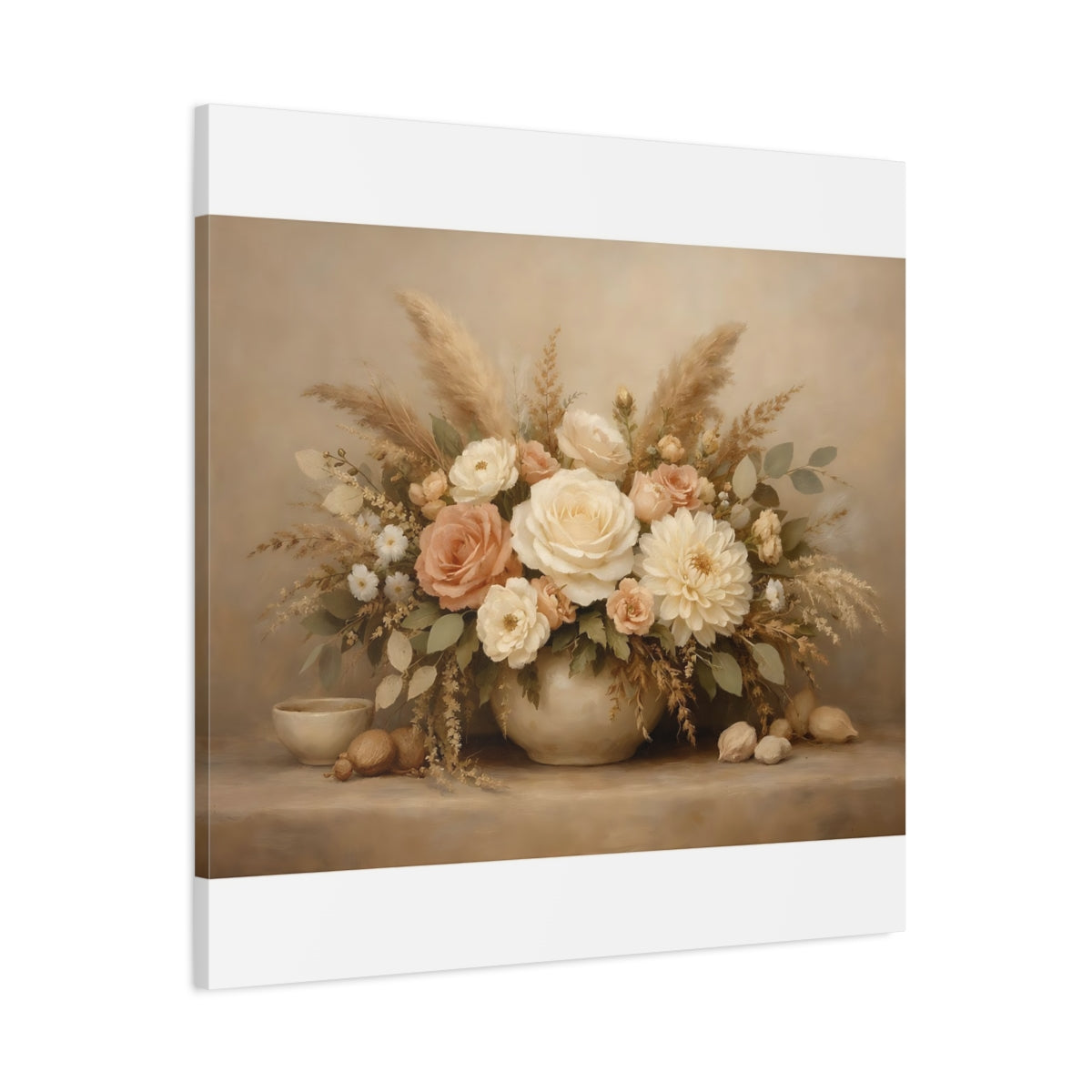 Side Mockup 2. Floral Flower Bouquet Neutral Floral Arrangement shown as stretched canvas wall art