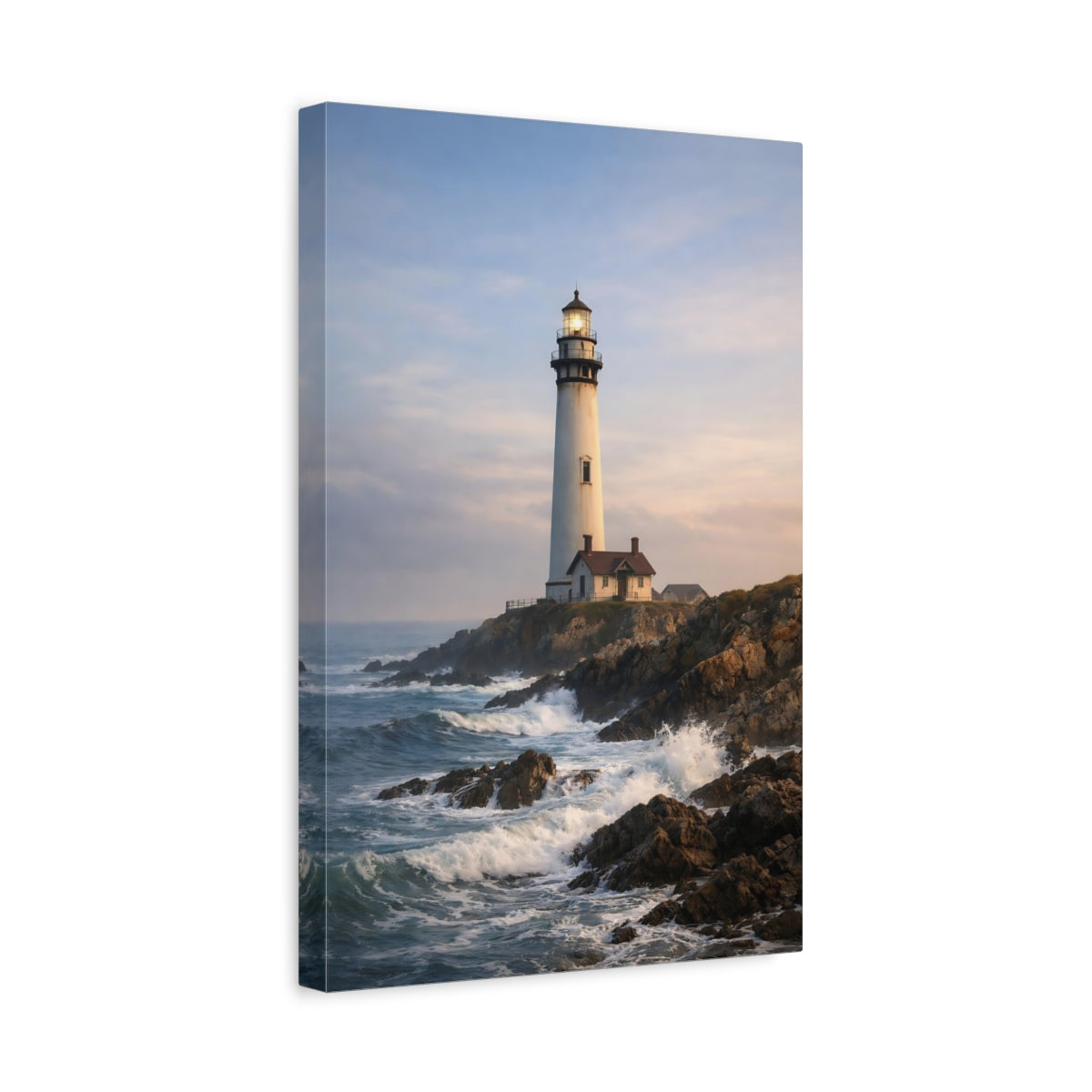 Side Mockup 4. Nature Lighthouse Coastal Lighthouse shown as stretched canvas wall art