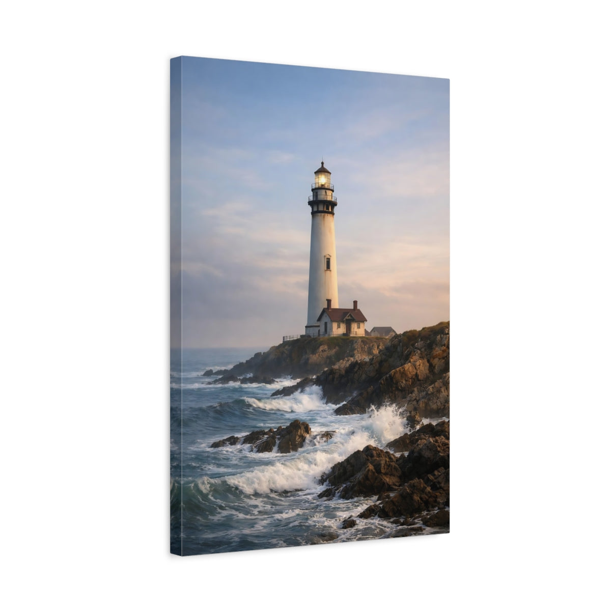 Side Mockup 3. Nature Lighthouse Coastal Lighthouse shown as stretched canvas wall art