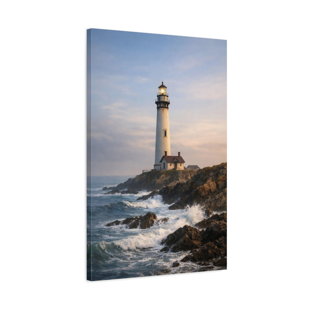 Side Mockup 2. Nature Lighthouse Coastal Lighthouse shown as stretched canvas wall art