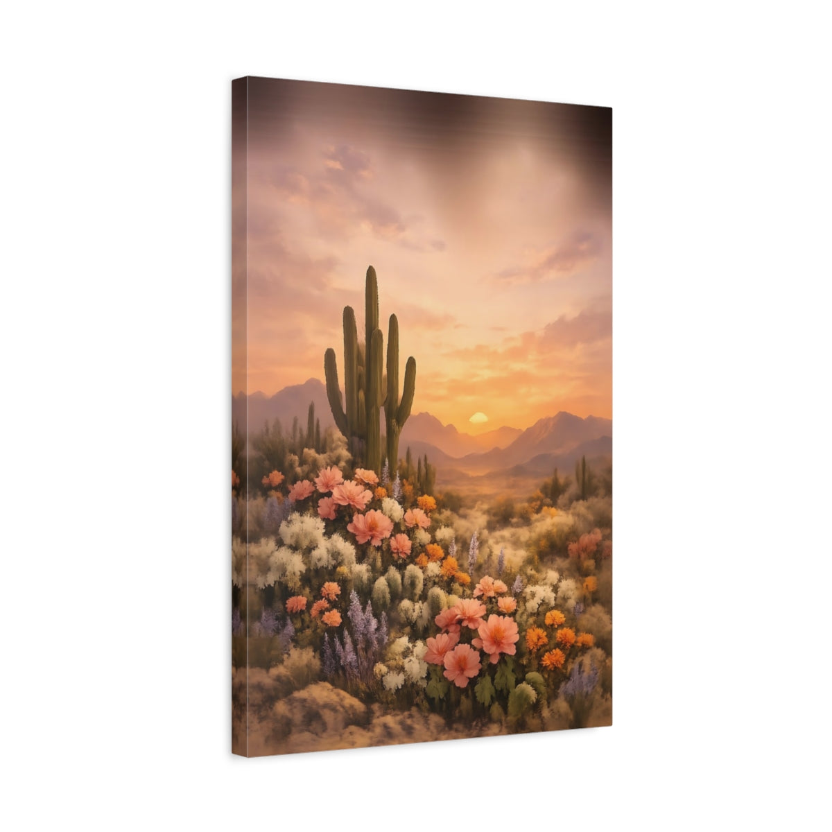 Nature Cactus Wildflowers Desert Sunset Flowers - Canvas Wall Art Print