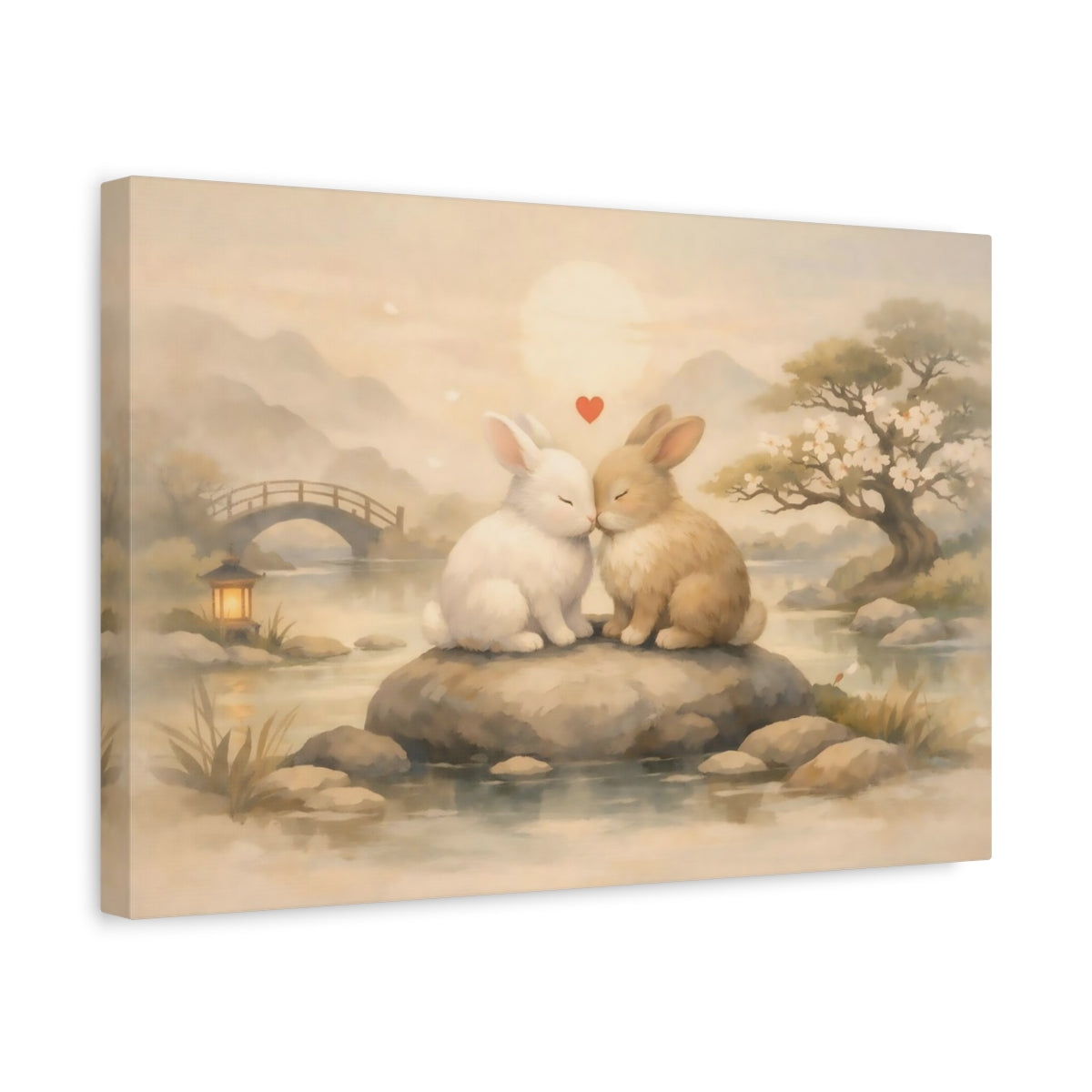 Animals Pair Of Rabbits Pastel - Canvas Wall Art Print