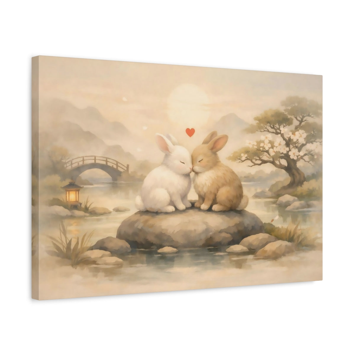 Animals Pair Of Rabbits Pastel - Canvas Wall Art Print