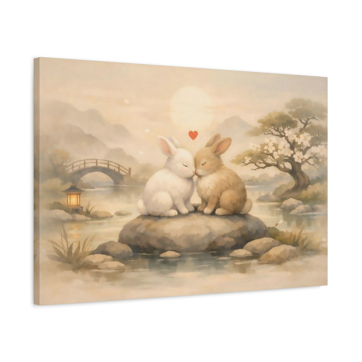 Animals Pair Of Rabbits Pastel - Canvas Wall Art Print