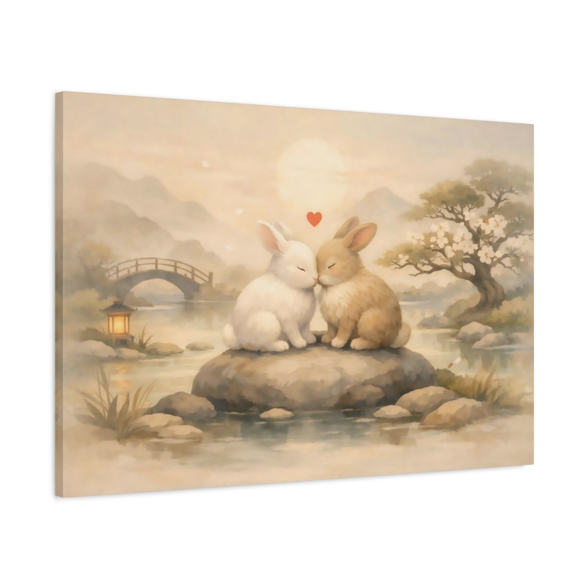 Animals Pair Of Rabbits Pastel - Canvas Wall Art Print