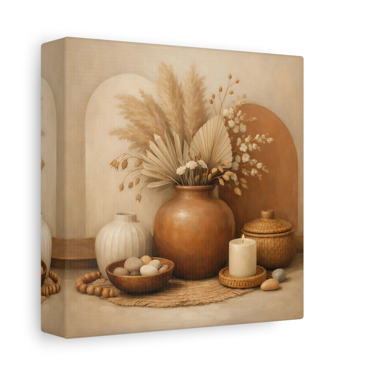 Side Mockup 1. Nature Pampas Grass Earthy Tone Still Life shown as stretched canvas wall art