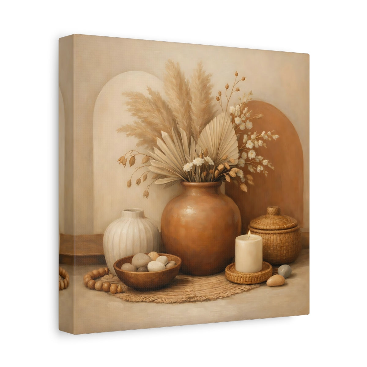 Side Mockup 9. Nature Pampas Grass Earthy Tone Still Life shown as stretched canvas wall art