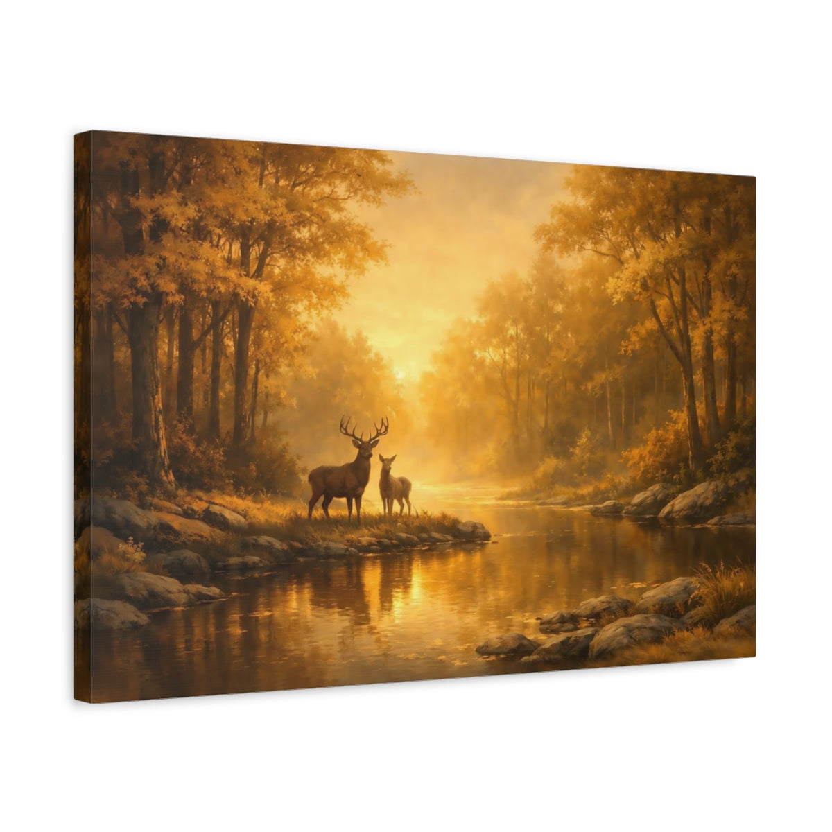 Nature Deer Golden Forest - Canvas Wall Art Print