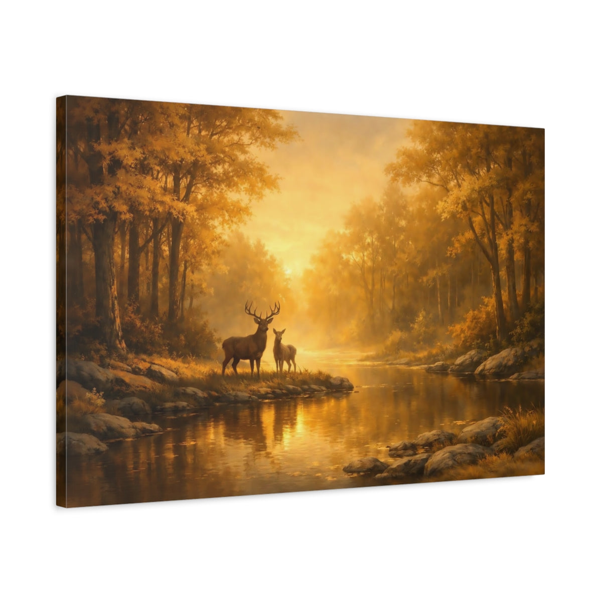 Nature Deer Golden Forest - Canvas Wall Art Print
