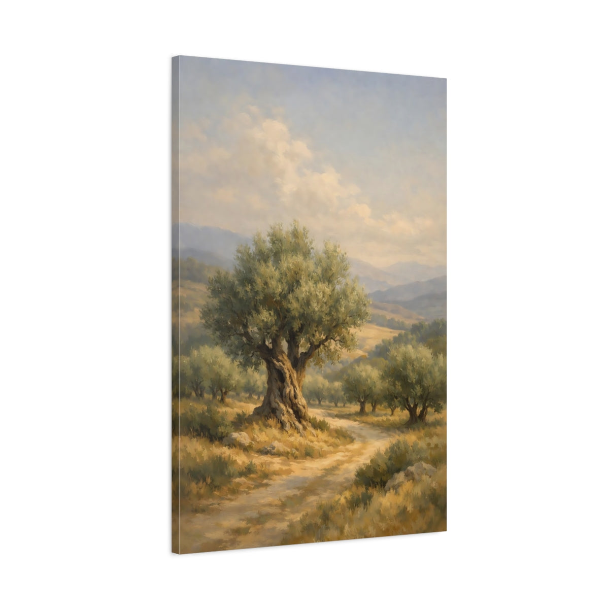 Side Mockup 1. Nature Olive Tree Olive Grove shown as stretched canvas wall art