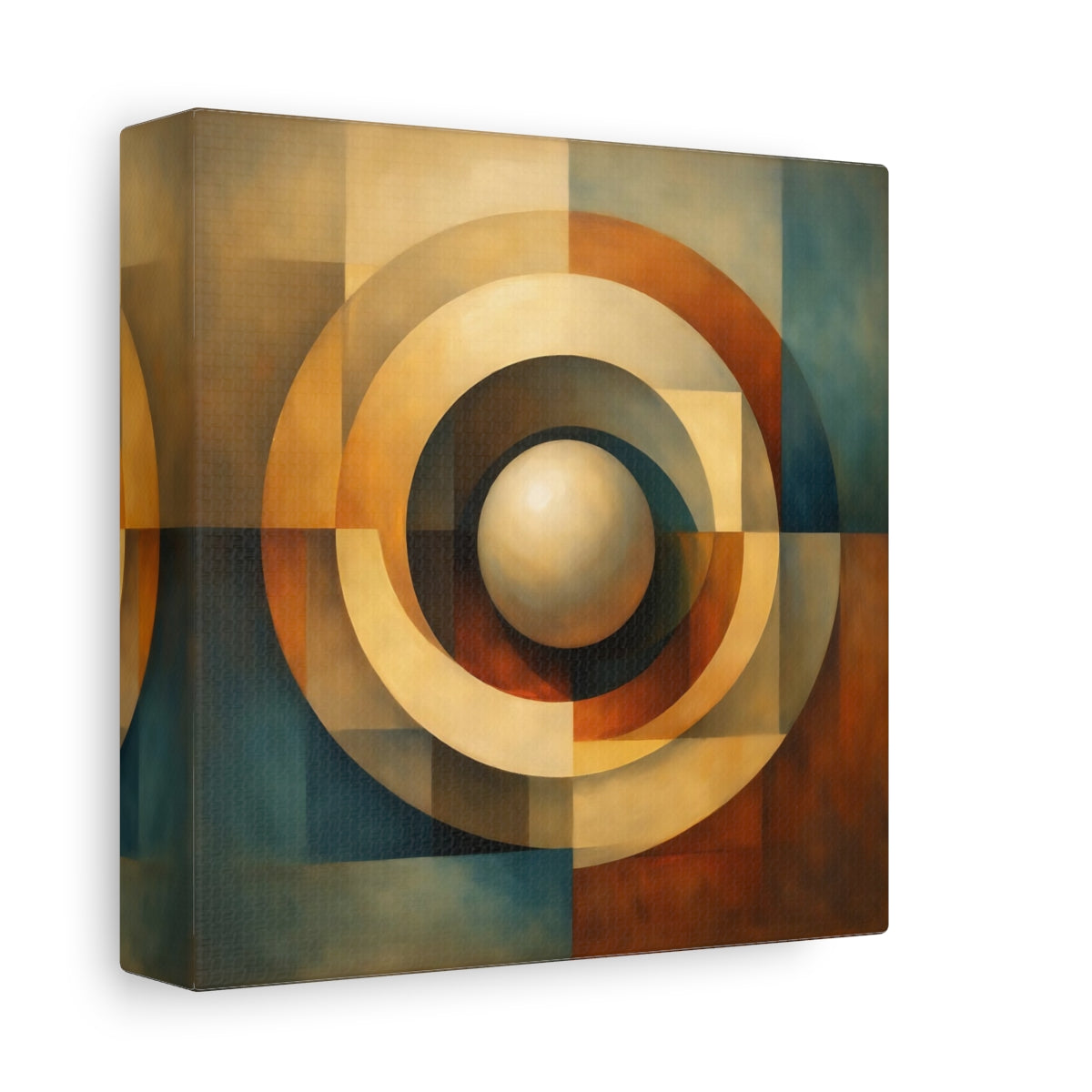 Side Mockup 1. Abstract Concentric Rings Abstract Earthy Tones shown as stretched canvas wall art