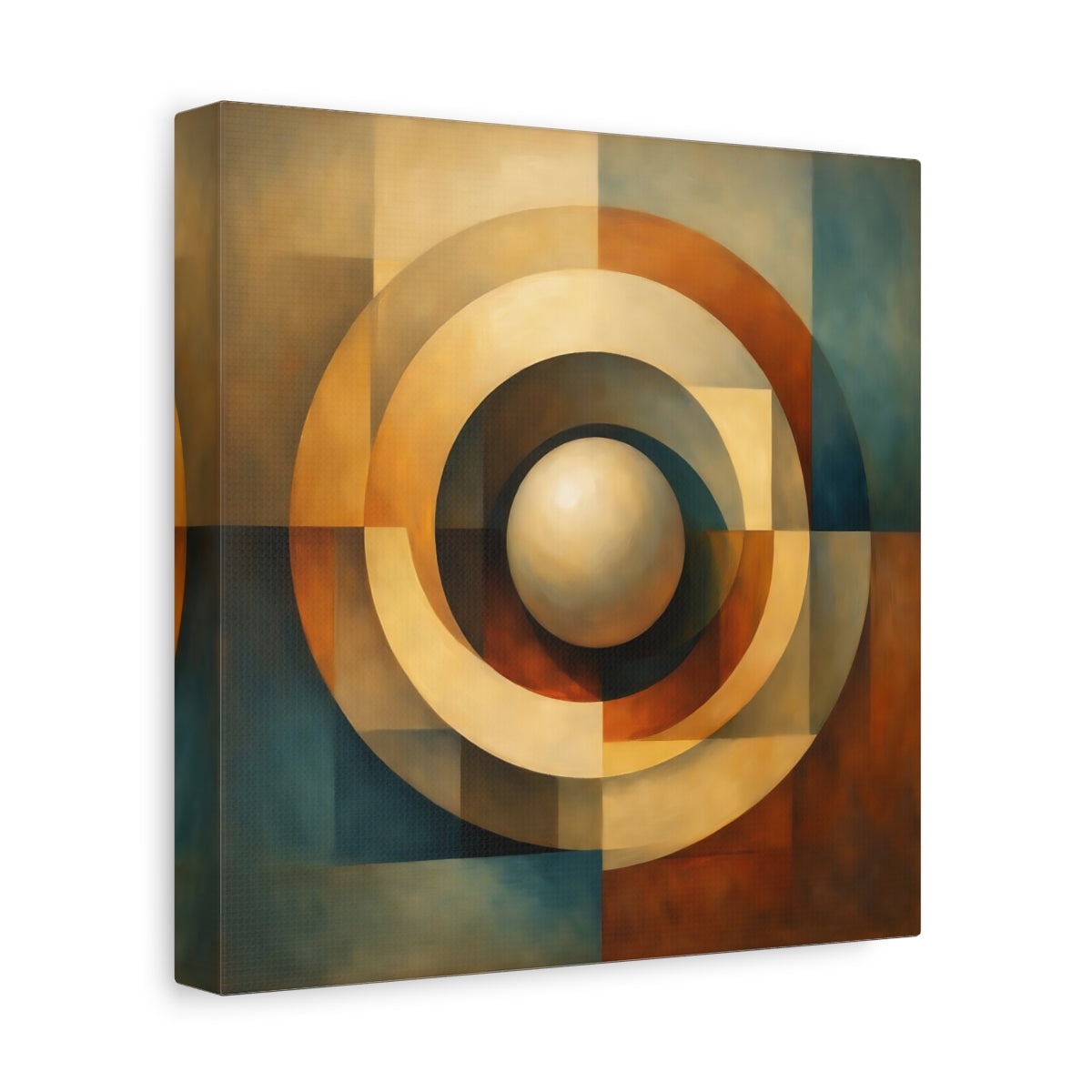 Side Mockup 9. Abstract Concentric Rings Abstract Earthy Tones shown as stretched canvas wall art