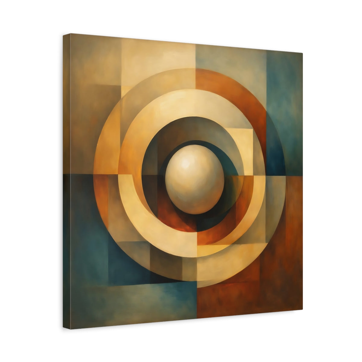 Side Mockup 5. Abstract Concentric Rings Abstract Earthy Tones shown as stretched canvas wall art