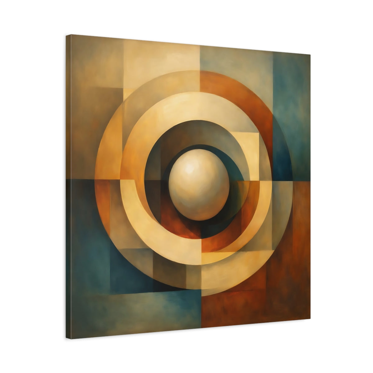 Side Mockup 3. Abstract Concentric Rings Abstract Earthy Tones shown as stretched canvas wall art