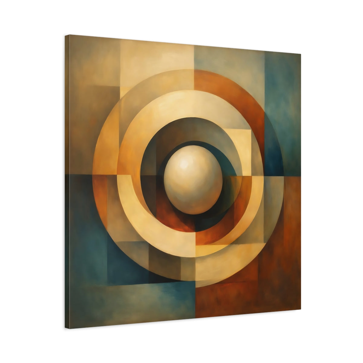 Side Mockup 2. Abstract Concentric Rings Abstract Earthy Tones shown as stretched canvas wall art