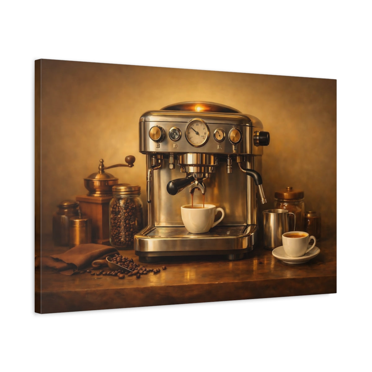 Golden Glow Espresso Machine Vintage - Canvas Wall Art Print