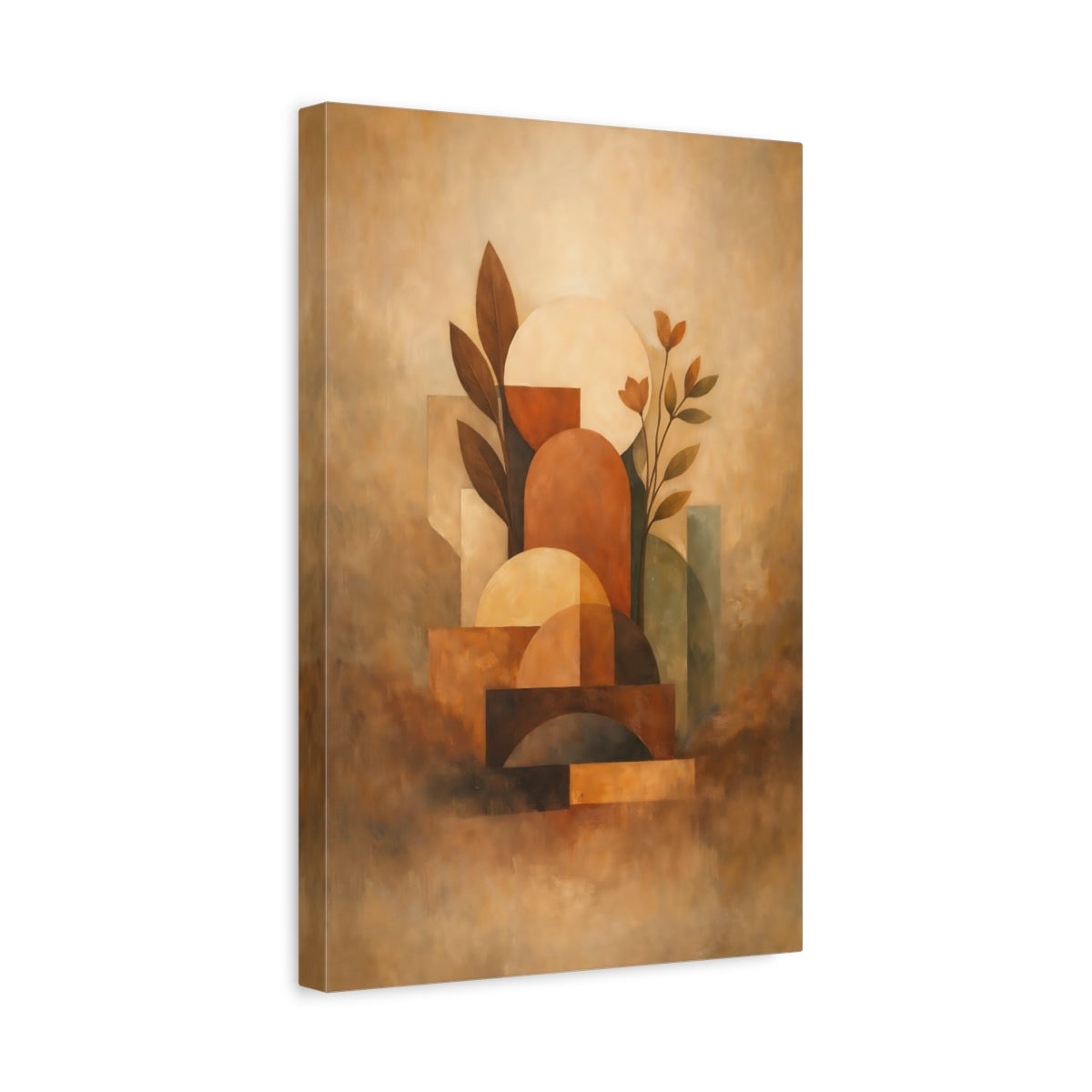 Side Mockup 4. Abstract Abstract Forms Terracotta Abstract shown as stretched canvas wall art