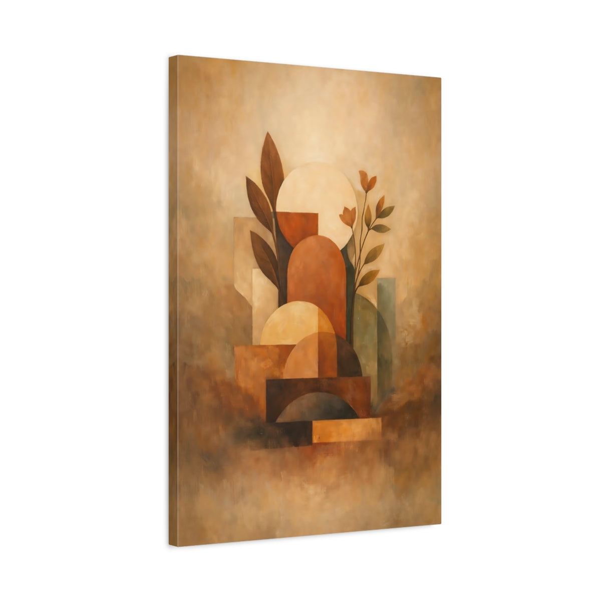 Side Mockup 2. Abstract Abstract Forms Terracotta Abstract shown as stretched canvas wall art