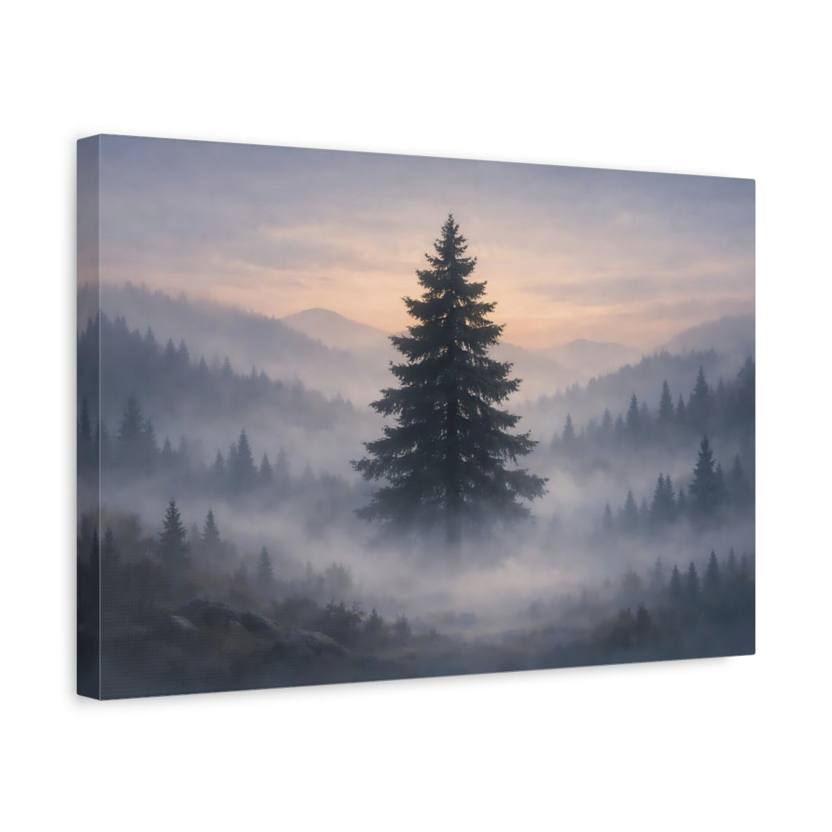 Mist Depth Tree Silhouette Pine Nature - Canvas Wall Art Print