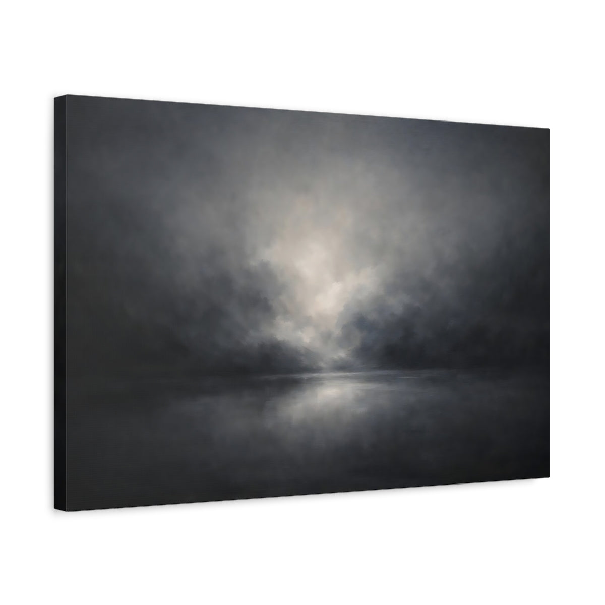 Side Mockup 3. Organic Abstract Dark Ash Minimal Gradient shown as stretched canvas wall art