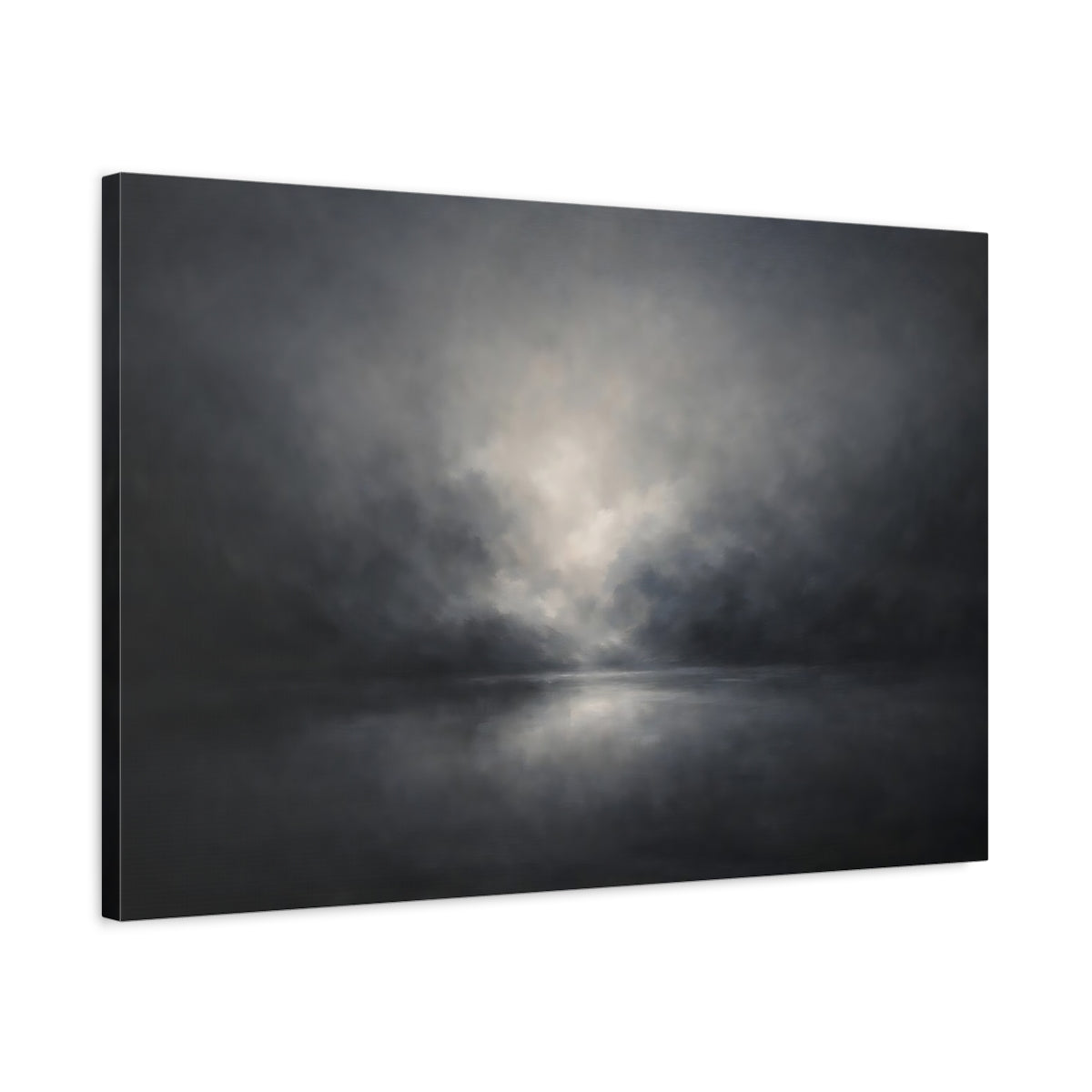 Side Mockup 2. Organic Abstract Dark Ash Minimal Gradient shown as stretched canvas wall art