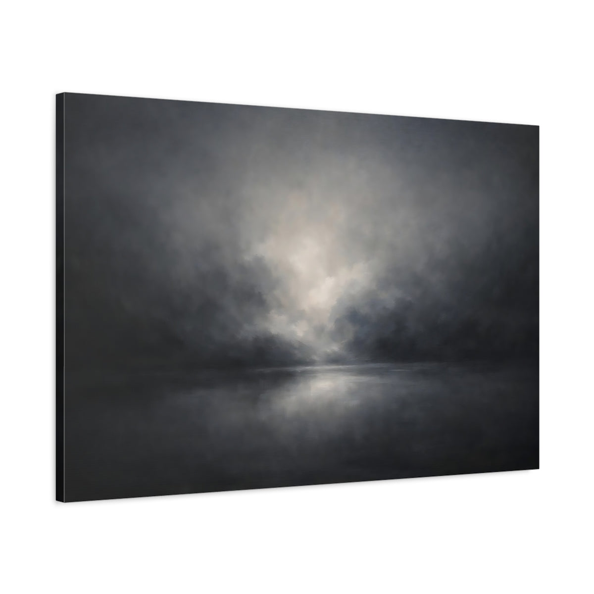 Side Mockup 1. Organic Abstract Dark Ash Minimal Gradient shown as stretched canvas wall art