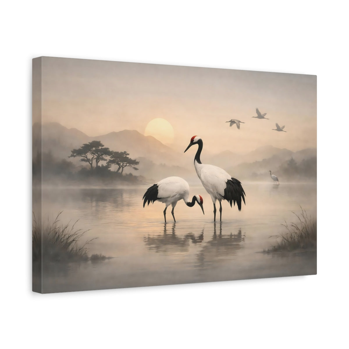 Boho Japanese Crane Cranes Nature - Canvas Wall Art Print