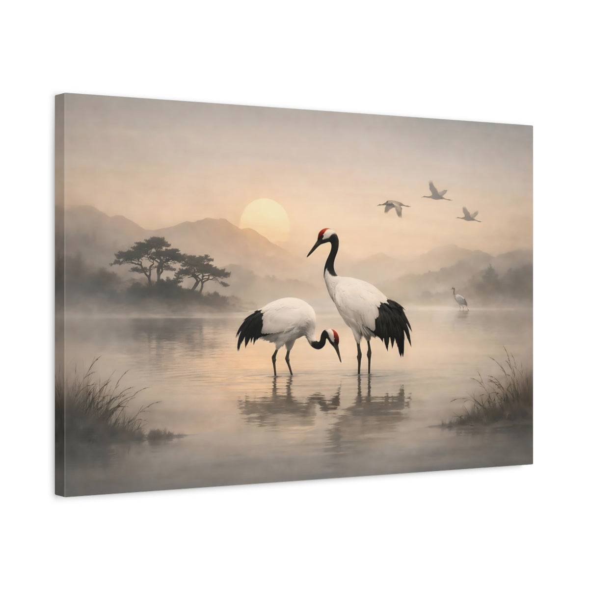 Boho Japanese Crane Cranes Nature - Canvas Wall Art Print