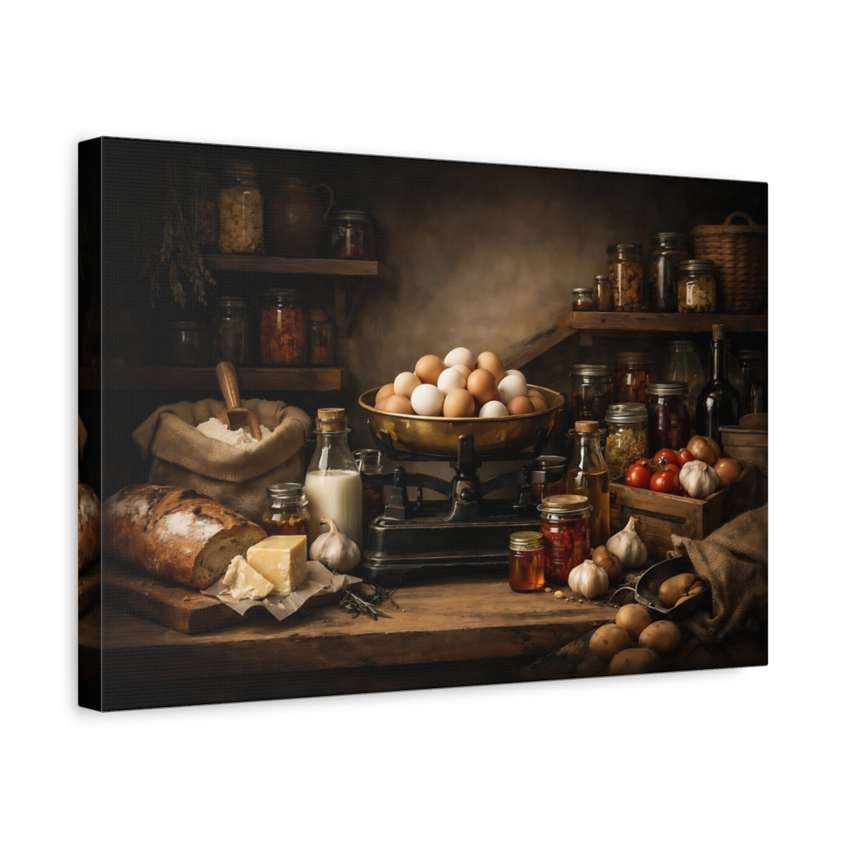 Dark Dramatic Farmhouse Pantry Still Life Vintage - Canvas Wall Art Print