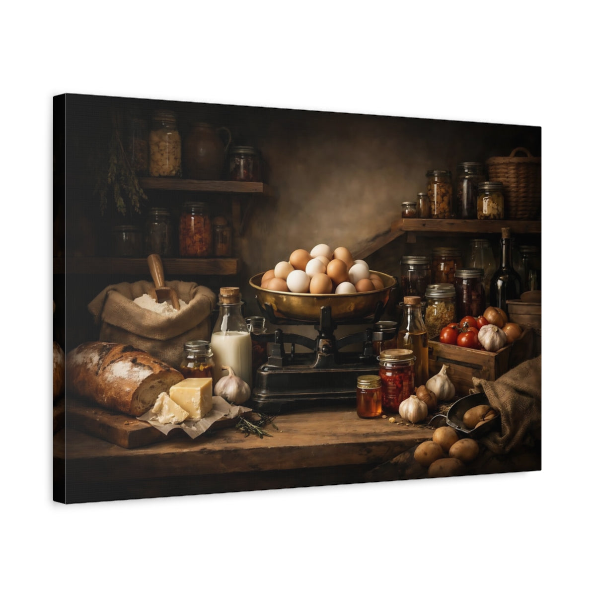 Dark Dramatic Farmhouse Pantry Still Life Vintage - Canvas Wall Art Print