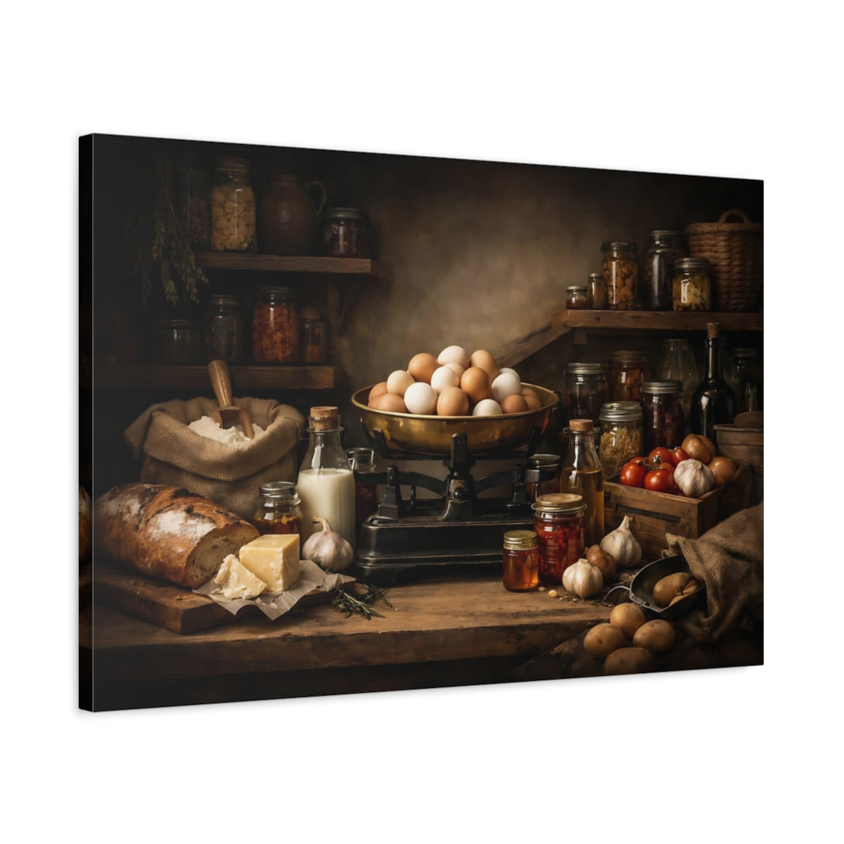 Dark Dramatic Farmhouse Pantry Still Life Vintage - Canvas Wall Art Print