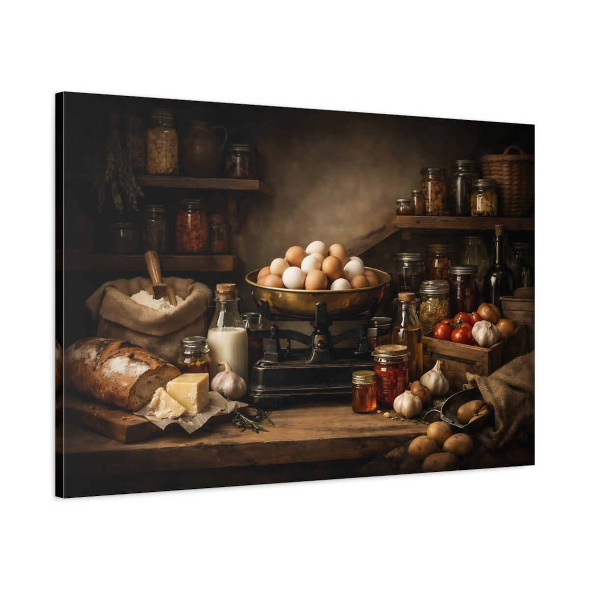 Dark Dramatic Farmhouse Pantry Still Life Vintage - Canvas Wall Art Print
