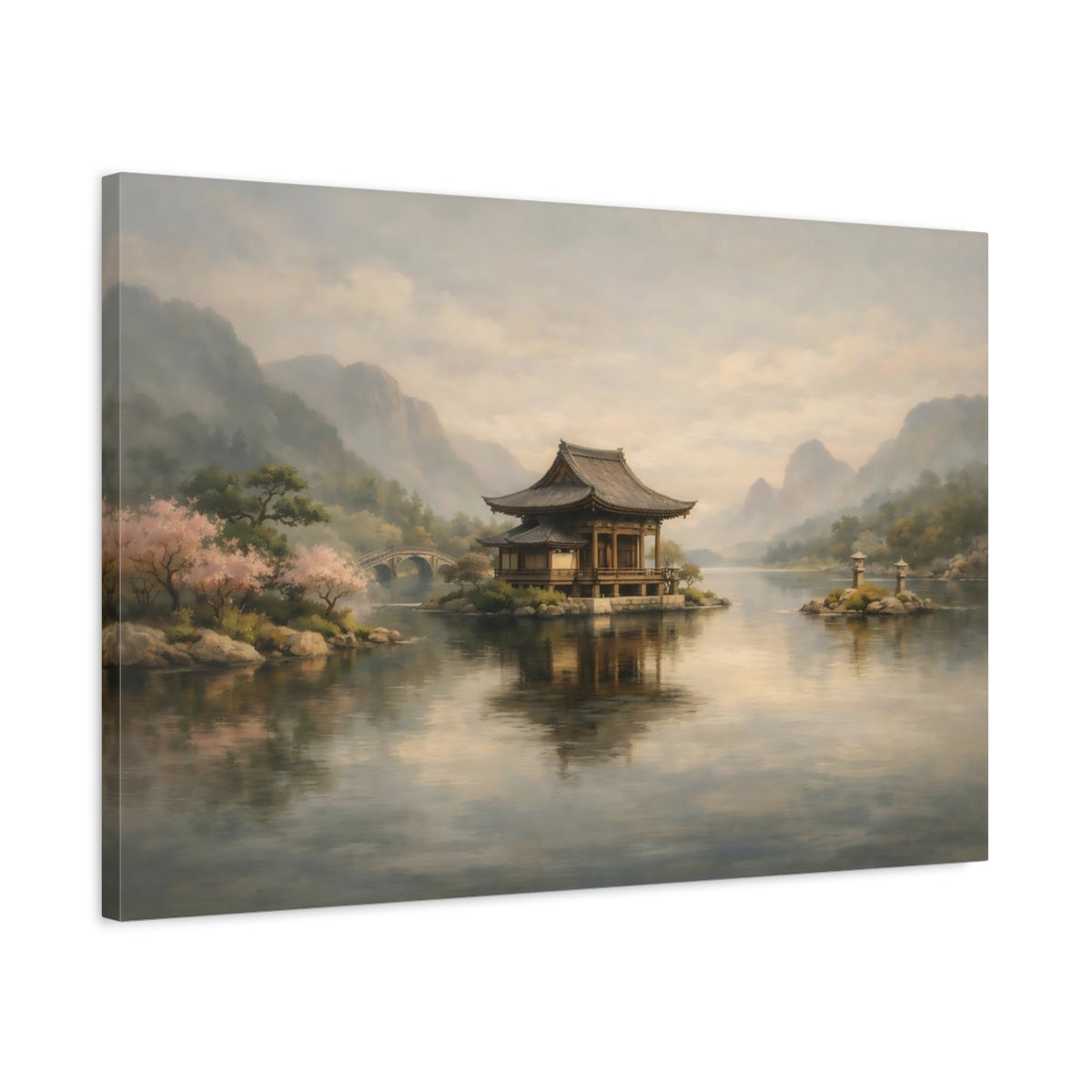 Side Mockup 2. Japandi World Stamps Layered Display shown as stretched canvas wall art