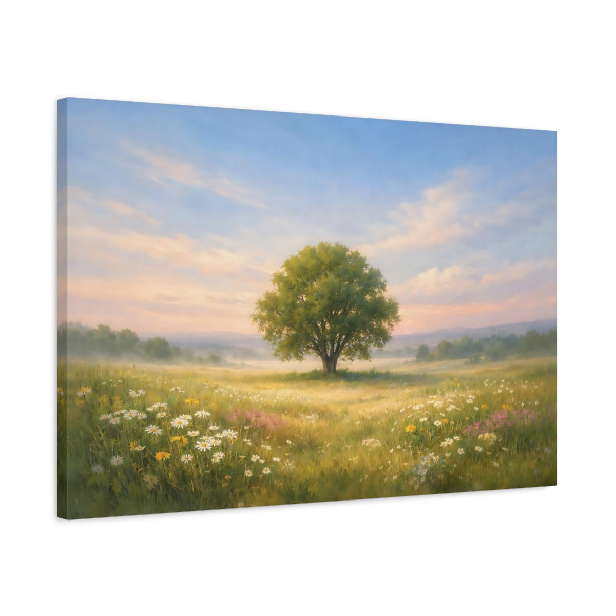 Abstract Sky Meadow Solitary Tree Nature - Canvas Wall Art Print