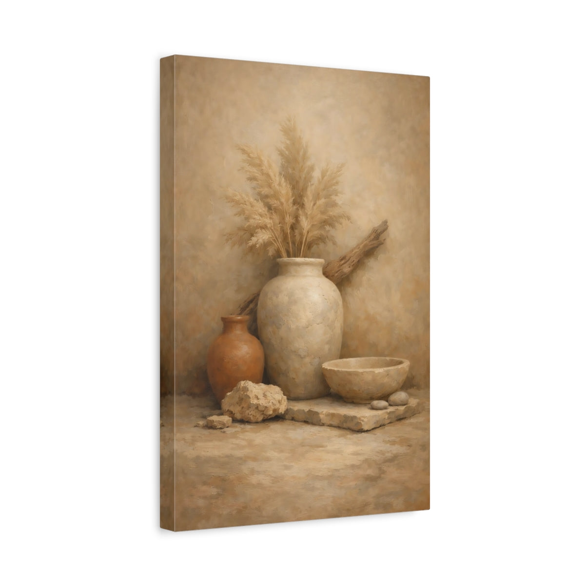 Side Mockup 4. Nature Pampas Grass Earthy Still Life shown as stretched canvas wall art