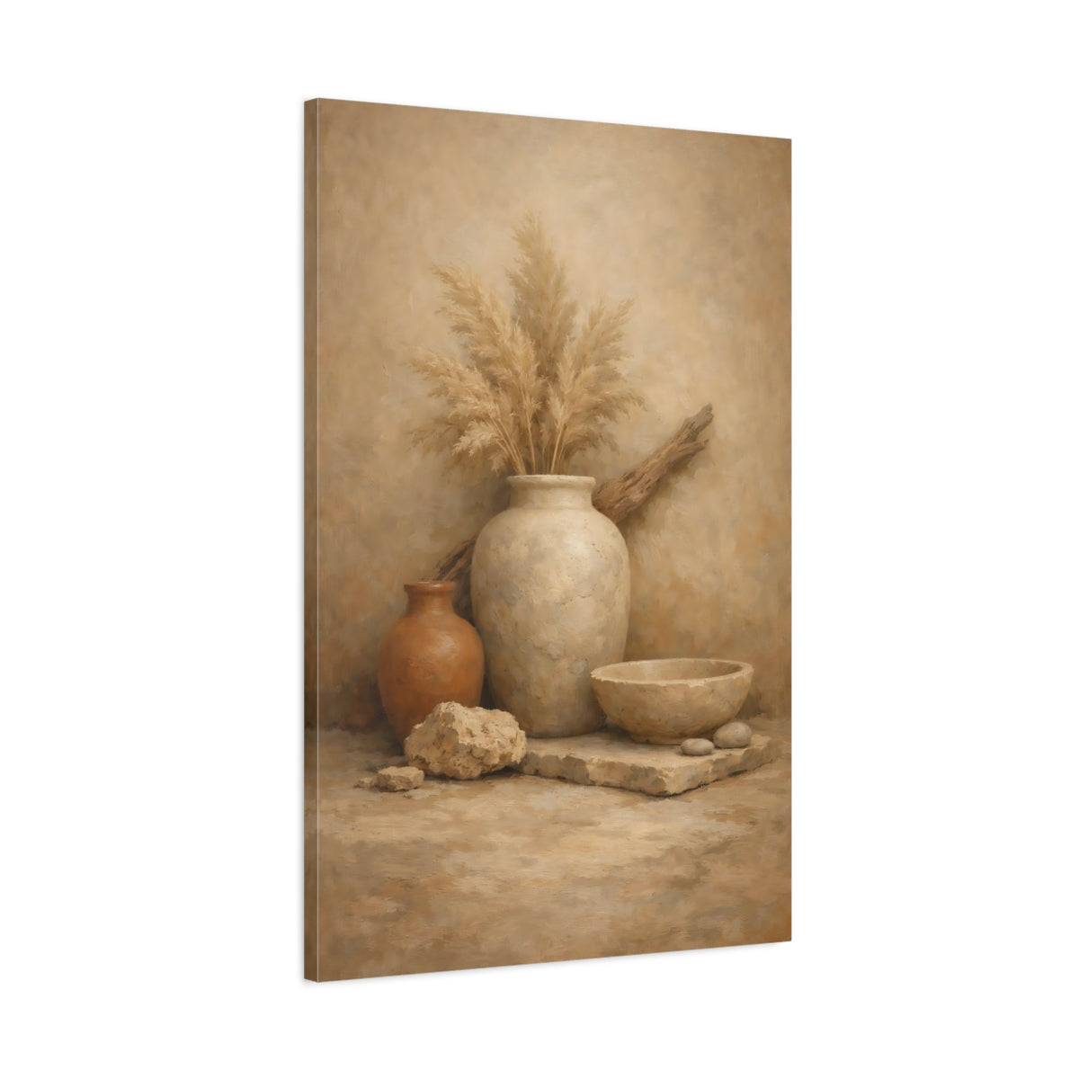 Side Mockup 1. Nature Pampas Grass Earthy Still Life shown as stretched canvas wall art