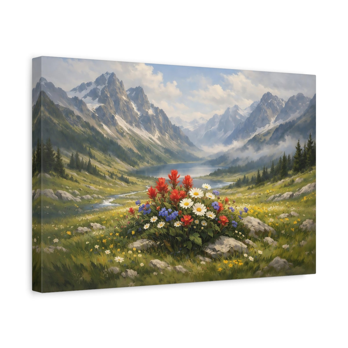 Moody Alpine Meadow Wildflowers Nature - Canvas Wall Art Print