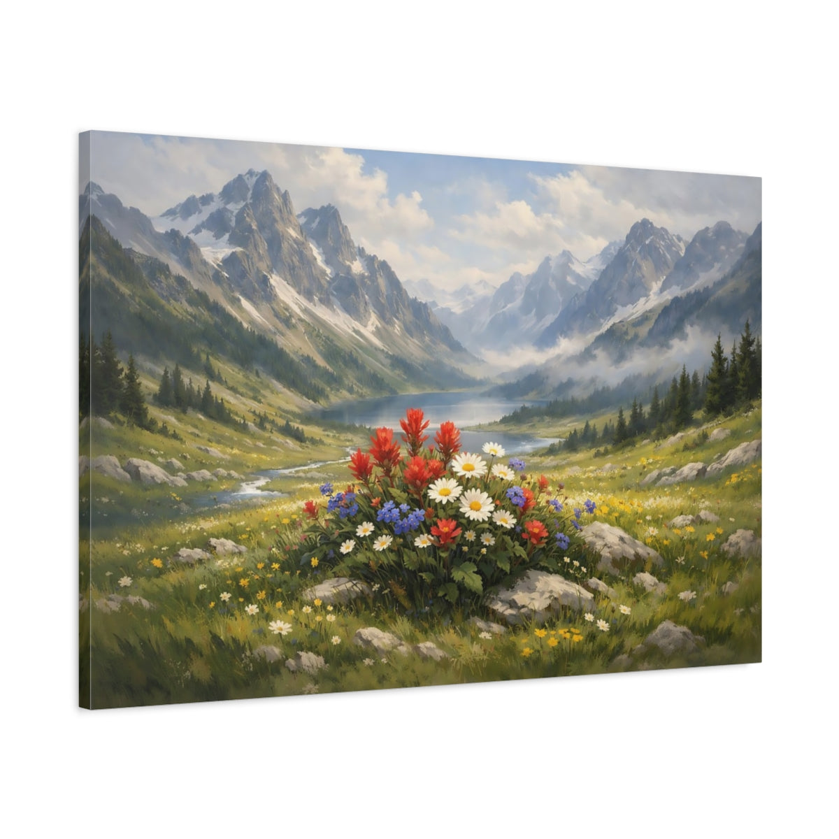 Moody Alpine Meadow Wildflowers Nature - Canvas Wall Art Print