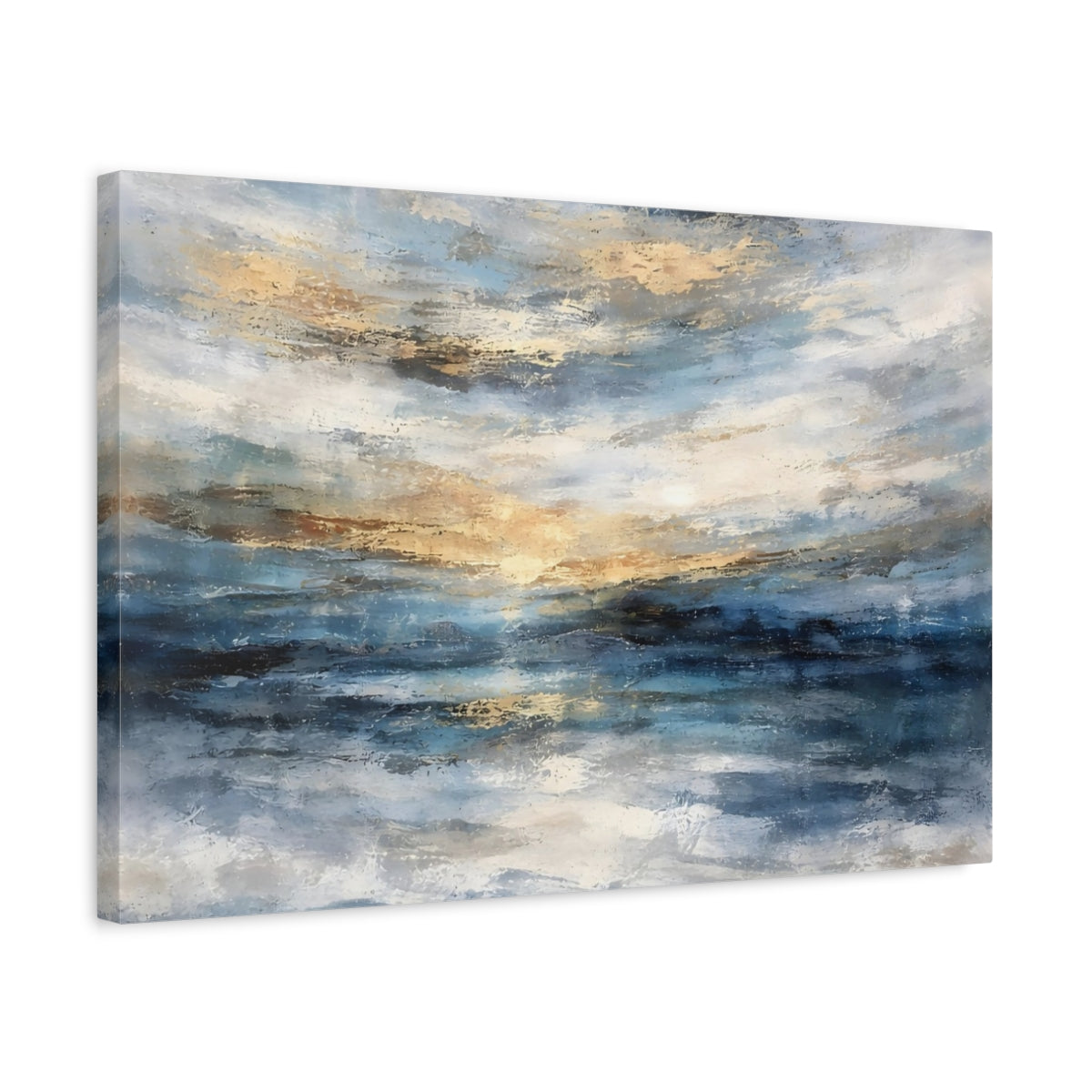 Nature Ocean Sunset Blue Gold Abstract - Canvas Wall Art Print