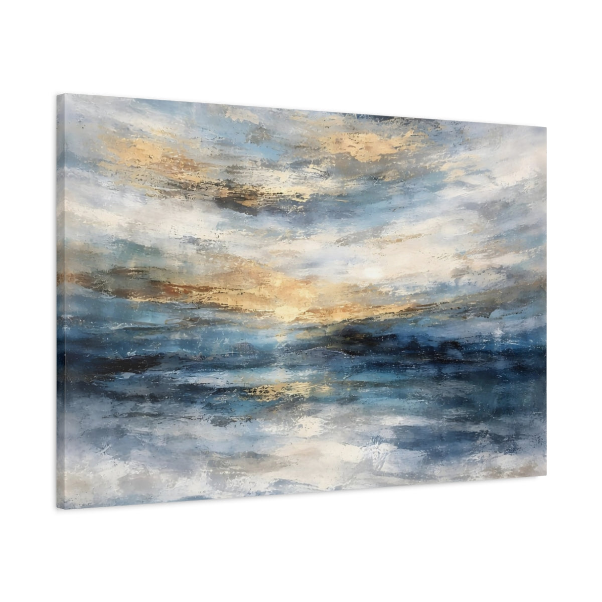 Nature Ocean Sunset Blue Gold Abstract - Canvas Wall Art Print