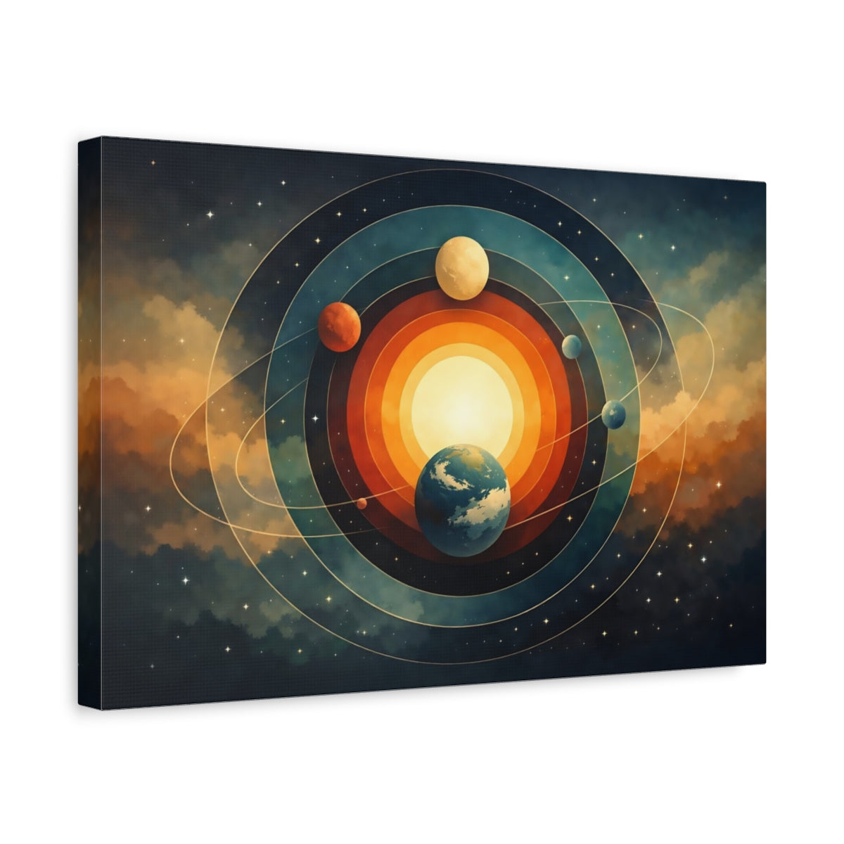 Vintage Cosmic Circles Solar System Science Fiction - Canvas Wall Art Print