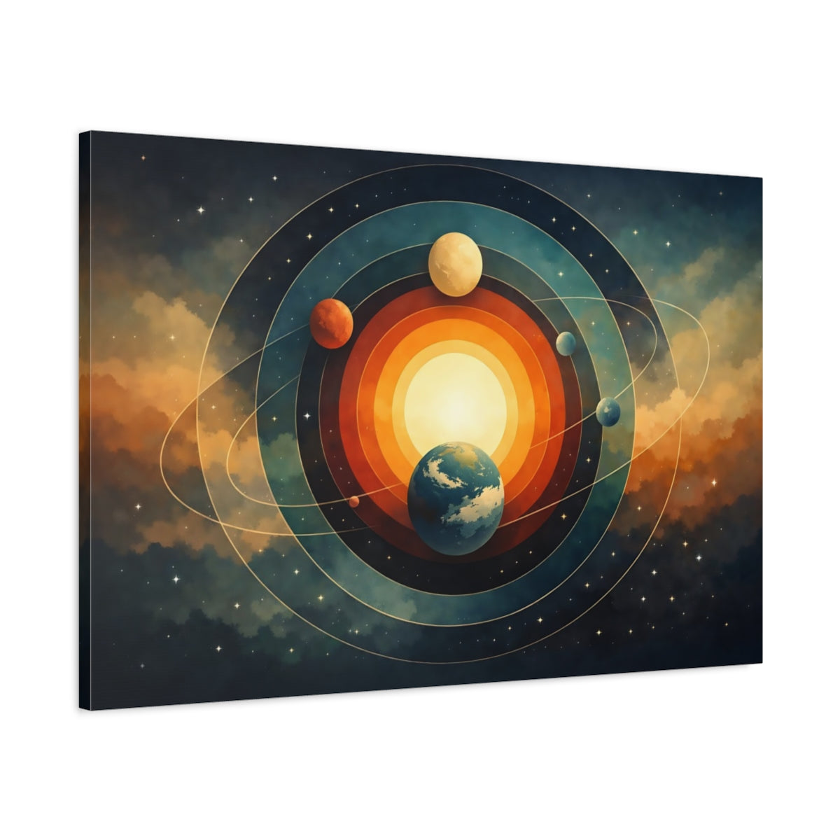 Vintage Cosmic Circles Solar System Science Fiction - Canvas Wall Art Print