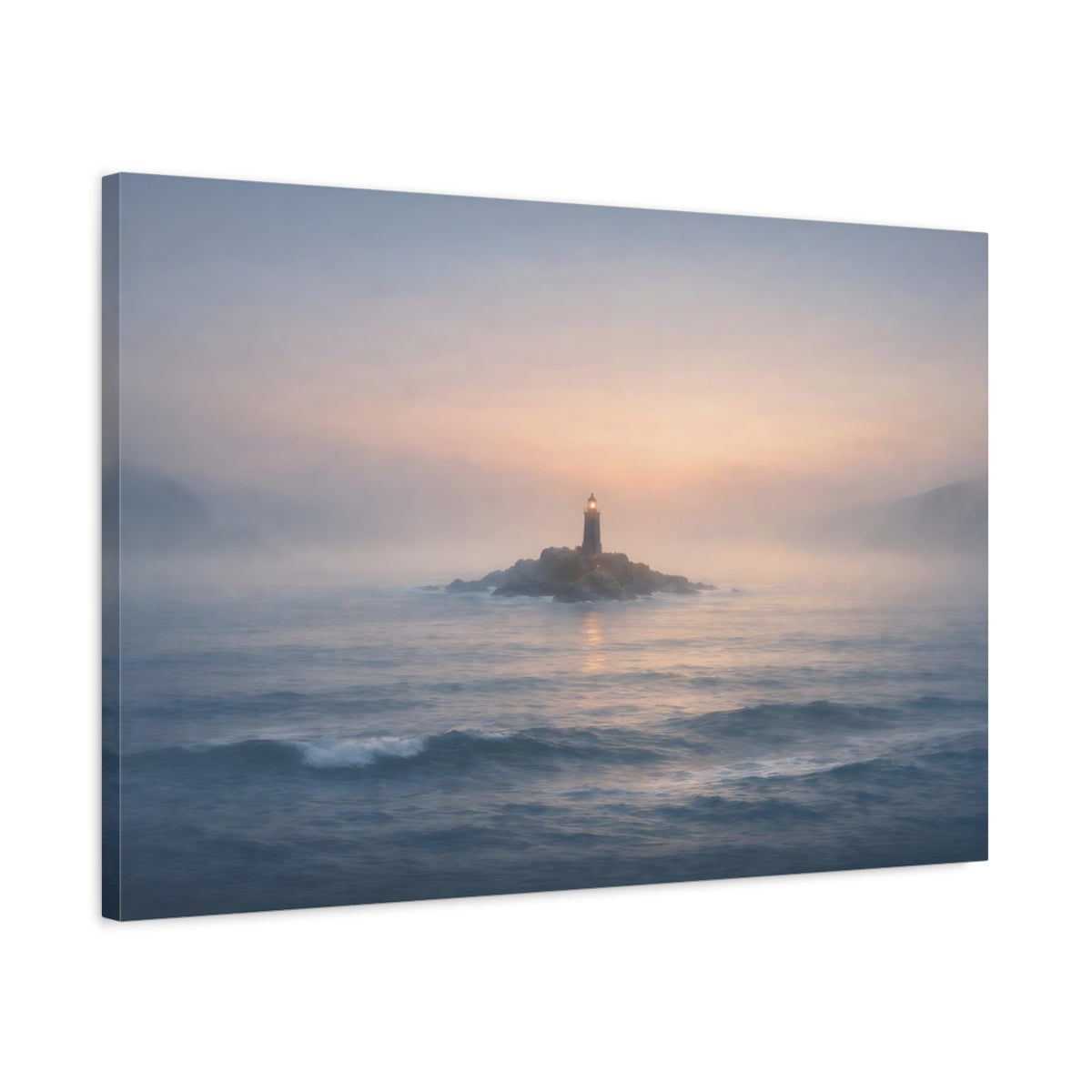 Mist Depth Seascape Horizon Lighthouse Nature - Canvas Wall Art Print