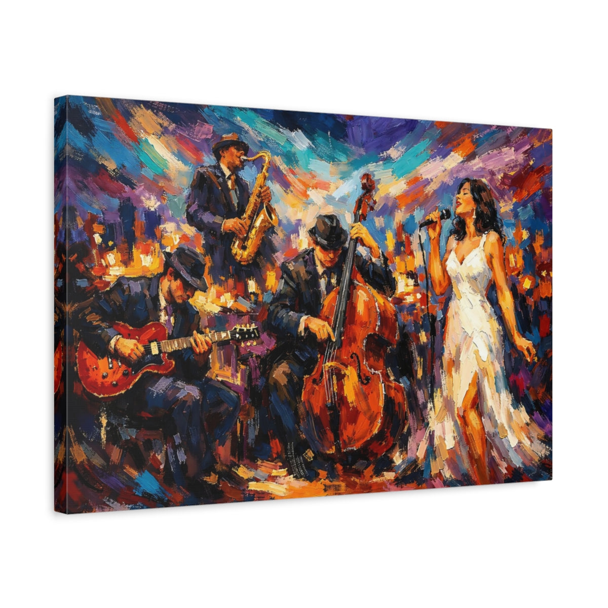 Scène colorée de groupe de jazz abstrait - Impression sur toile murale