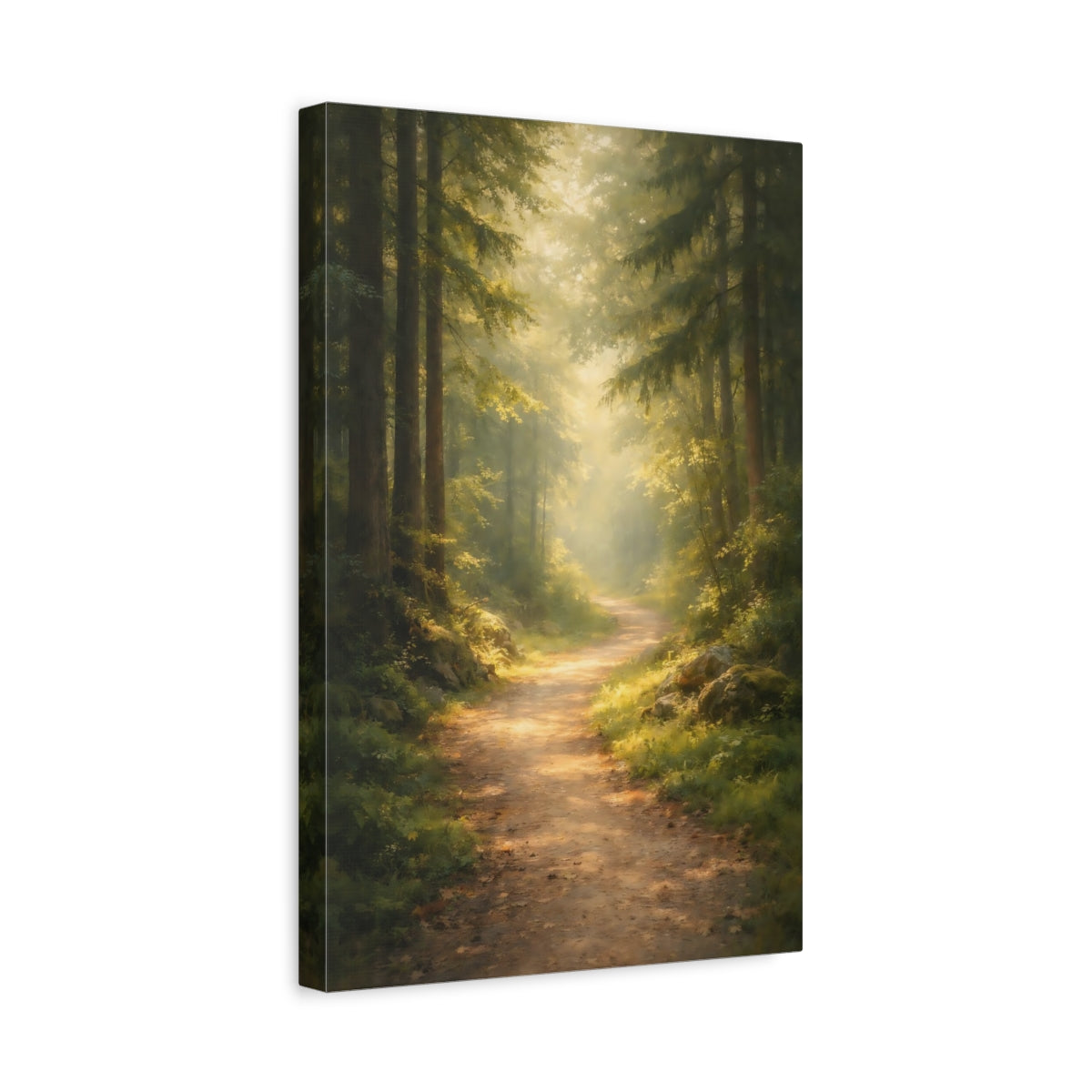Side Mockup 4. Nature Forest Path Green Forest Path shown as stretched canvas wall art