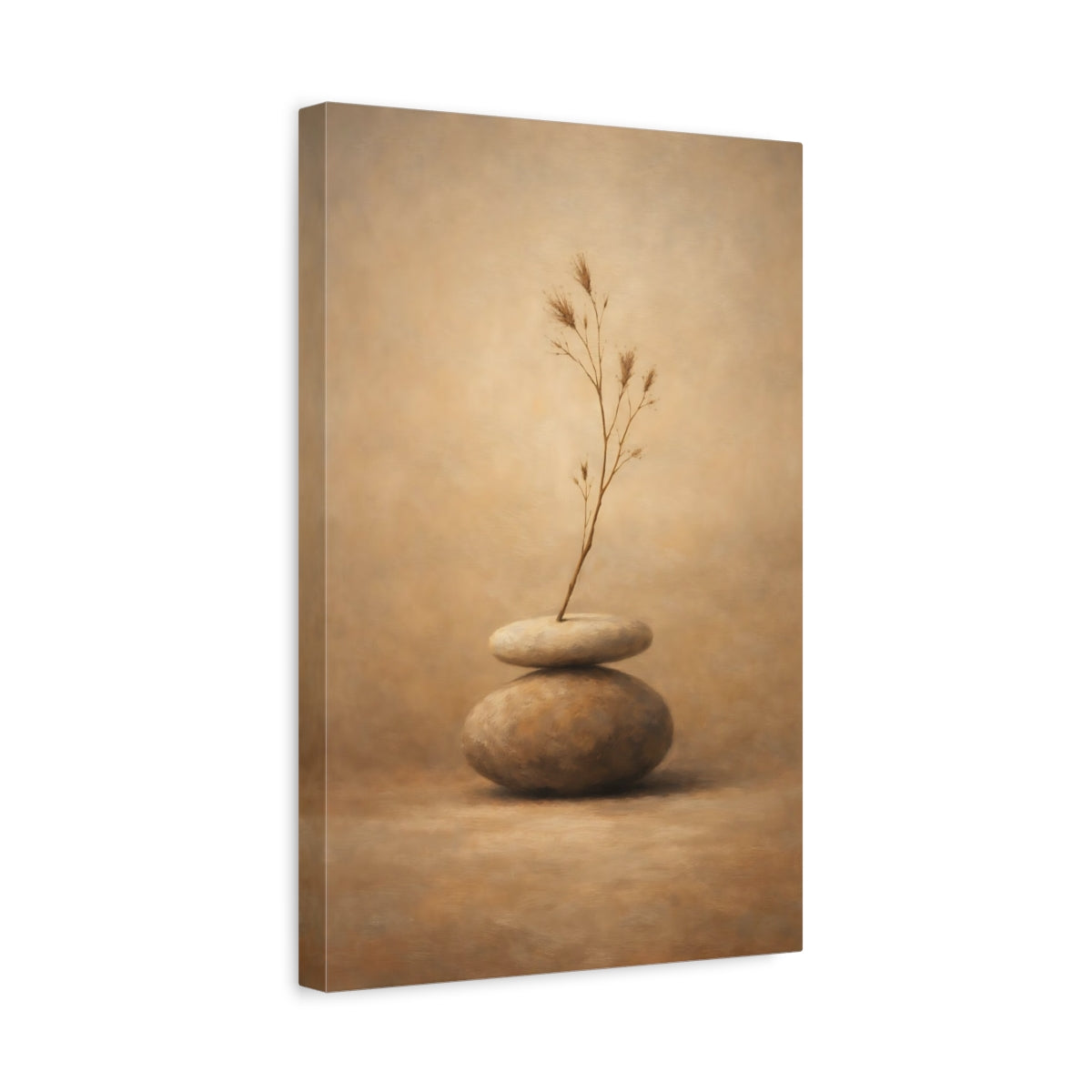 Side Mockup 4. Nature Zen Stones Brown And Beige shown as stretched canvas wall art