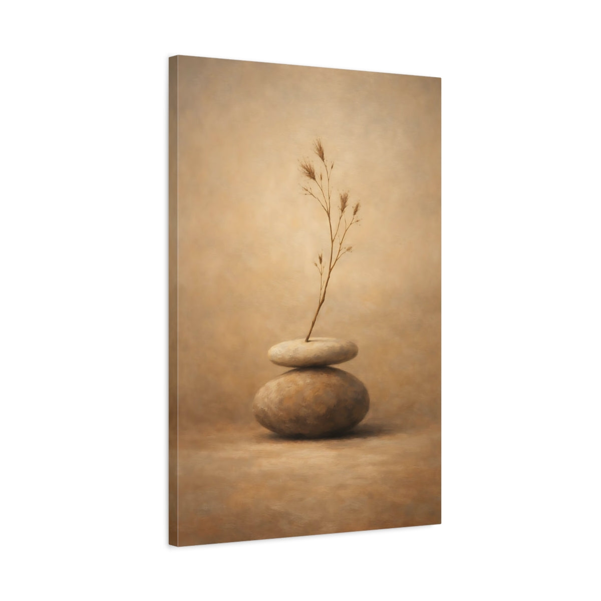 Side Mockup 2. Nature Zen Stones Brown And Beige shown as stretched canvas wall art